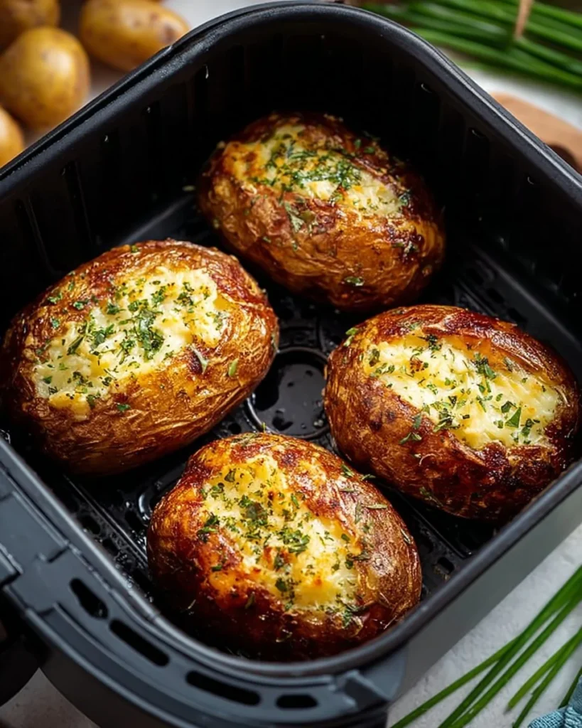 Delicious air fryer baked potatoes with golden crispy skin