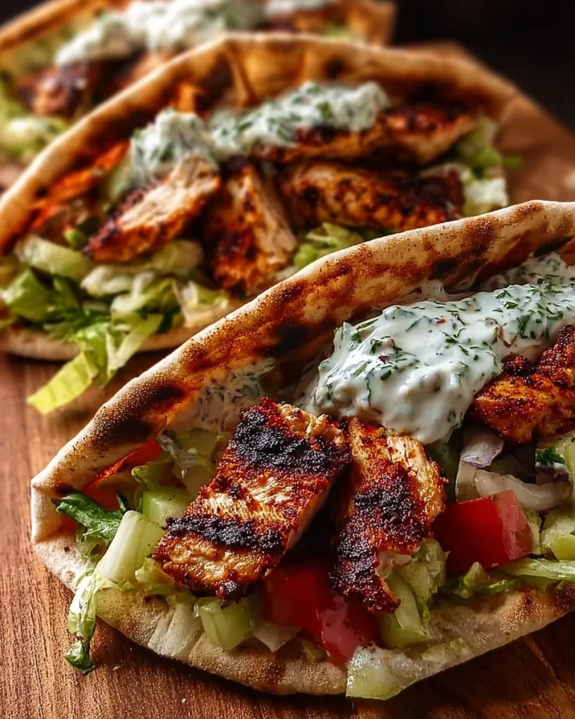 Deliciously prepared flavor-packed chicken pitas with fresh ingredients