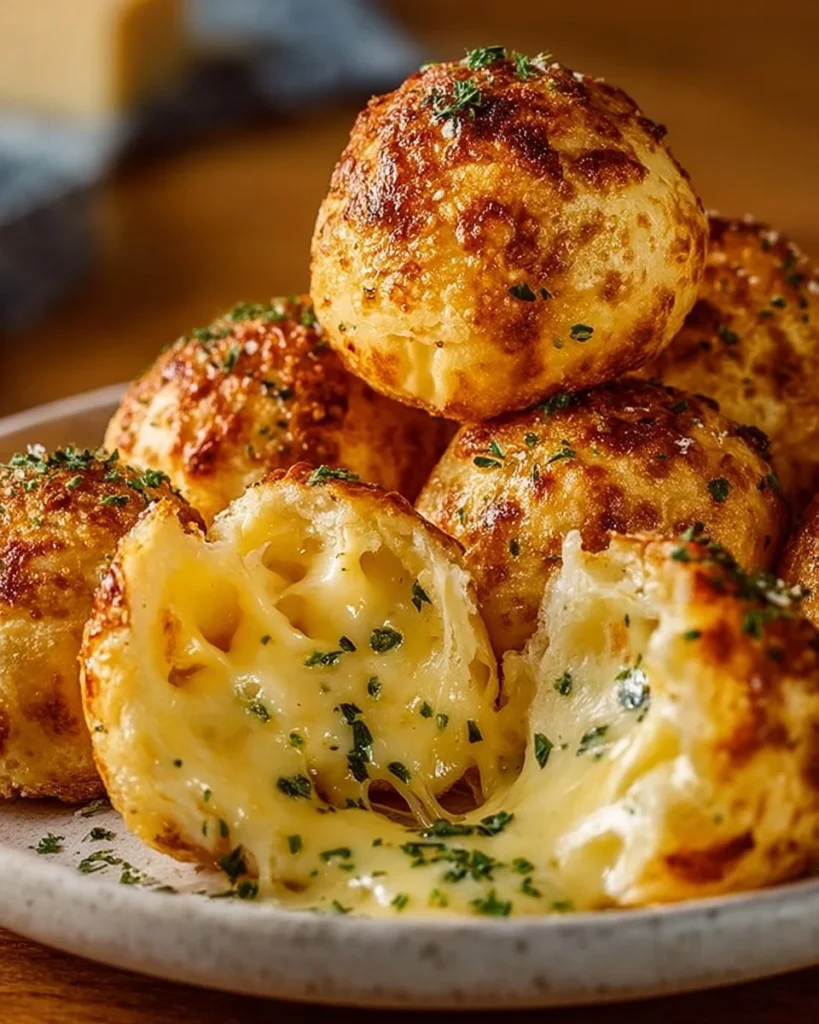 Delicious Garlic Butter Cheese Bombs with melted cheese inside