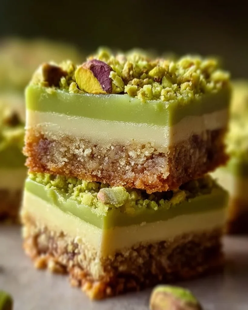 Delicious Pistachio Cookie Bars with nuts and a golden brown top in a baking dish