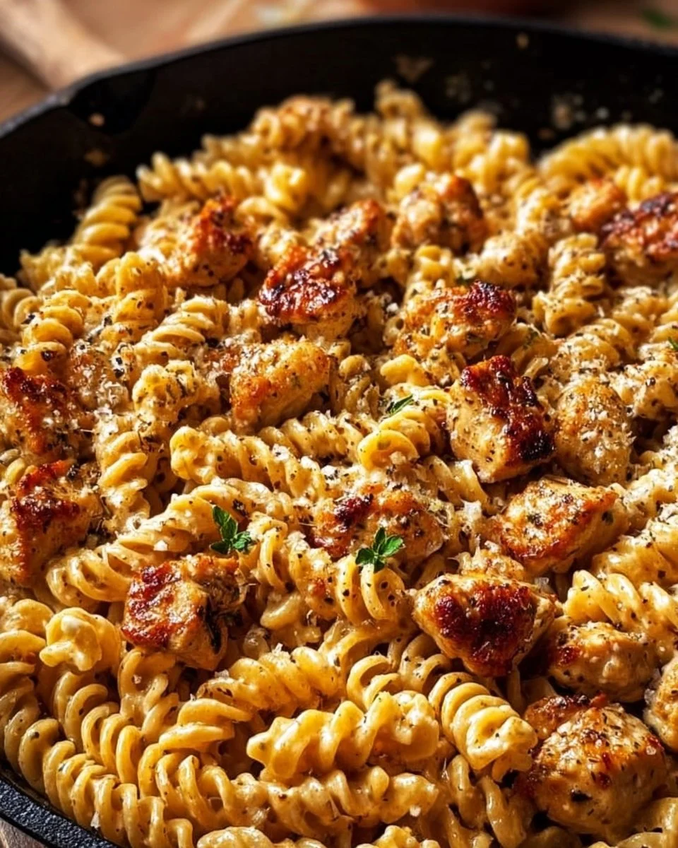 Cheesy Cajun Garlic Chicken Rotini Skillet