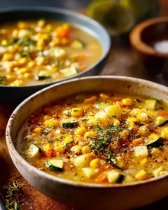 Bowl of cozy soup with fresh herbs and bread, perfect for comforting meals.