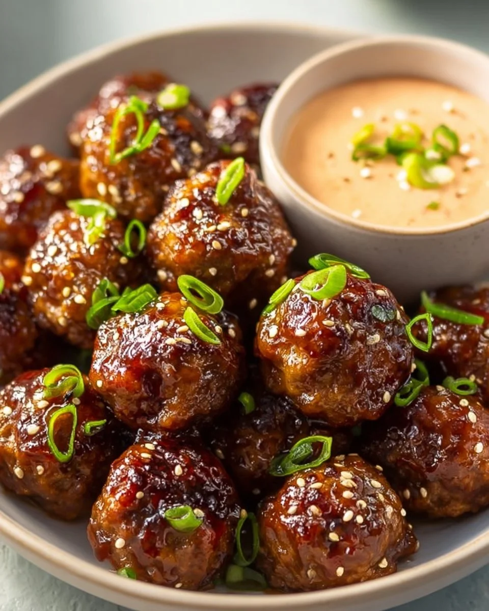 Korean BBQ Meatballs with Spicy Mayo Dip
