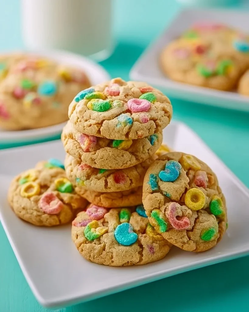 Delicious Lucky Charms Cookies with colorful marshmallows on a baking sheet.