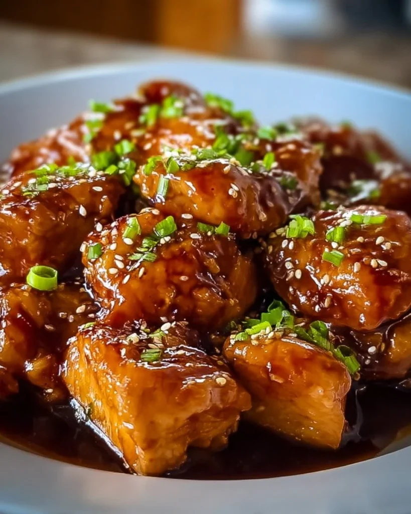 Sweet Hawaiian Crockpot Chicken dish garnished with pineapple and green onions