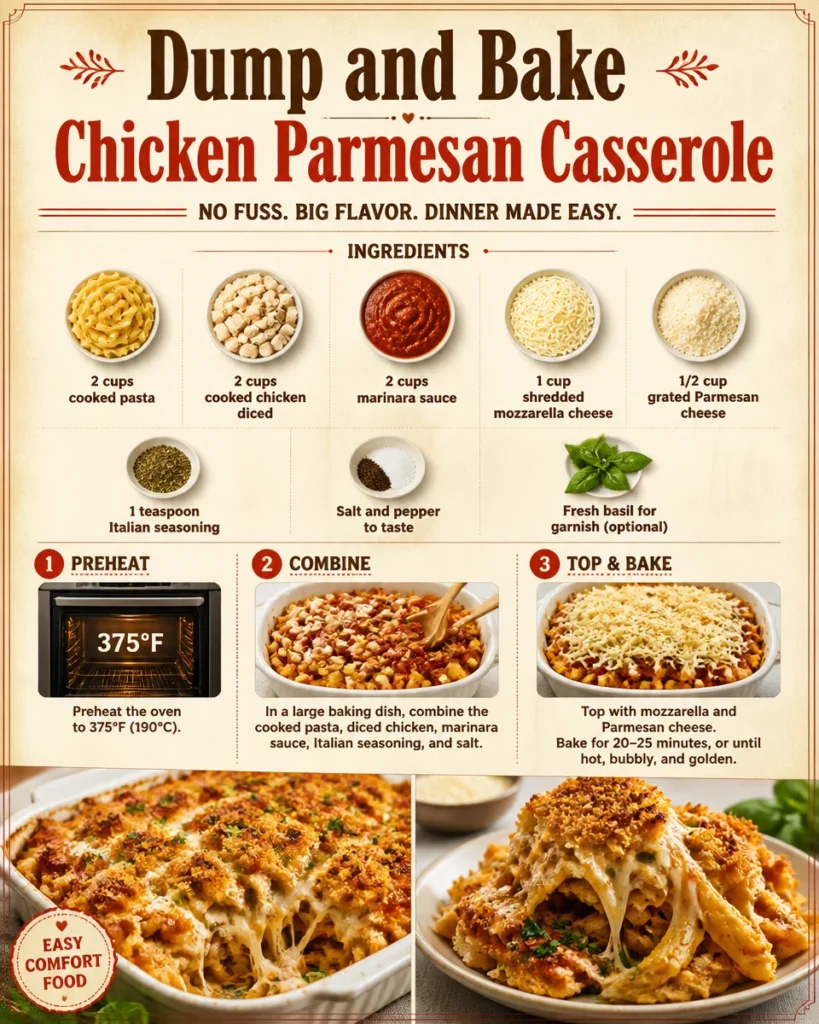 Dump and Bake Chicken Parmesan Casserole fresh out of the oven.