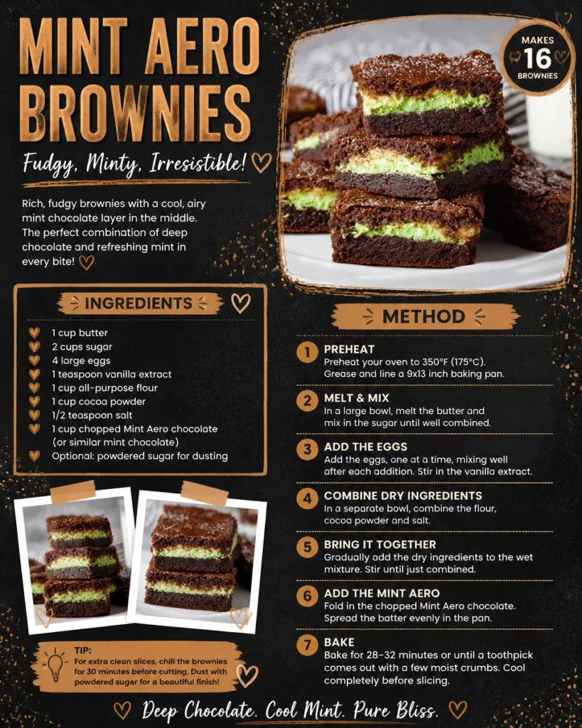 Delicious Mint Aero Brownies topped with mint chocolate pieces.