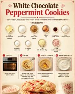 Delicious white chocolate peppermint cookies on a festive plate.